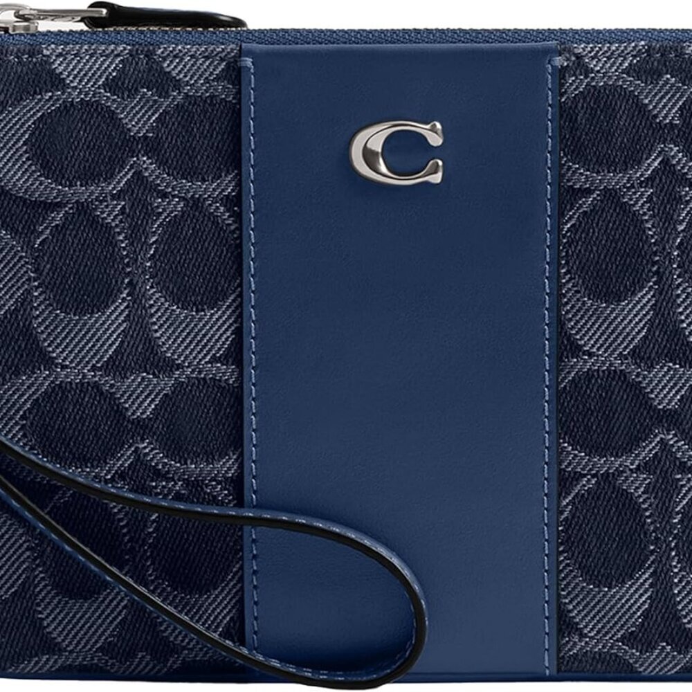 Women's Essential Small Wristlet in Signature Denim, Deep Blue Multi, One Size